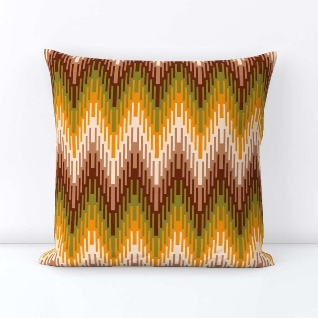 Retro 70s Ikat chevron brown orange moss mid-century modern