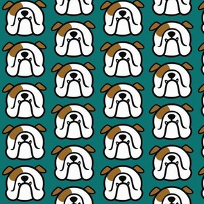  English Bulldogs on emerald green background