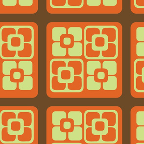 Mod Square Floral Block-Cinnamon and Orange-Retro Jam Palette-Jumbo Scale