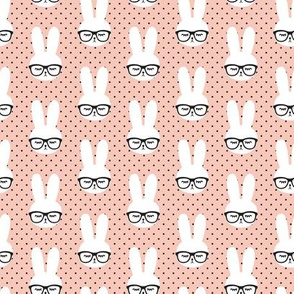 (small scale) bunny with glasses - salmon peach polka C20BS