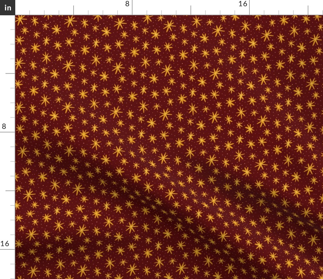 Magical Star Bursts - Small Scale - Maroon and Gold