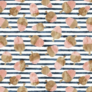 acorns - pink and gold on blue stripes - fall - LAD20