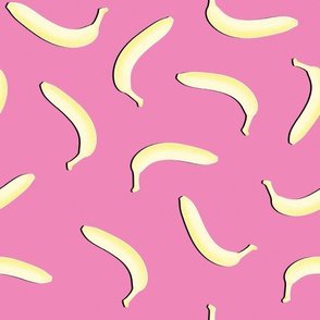 Yellow Bananas on Hot Pink Tropical fruit Spring Summer Fabric