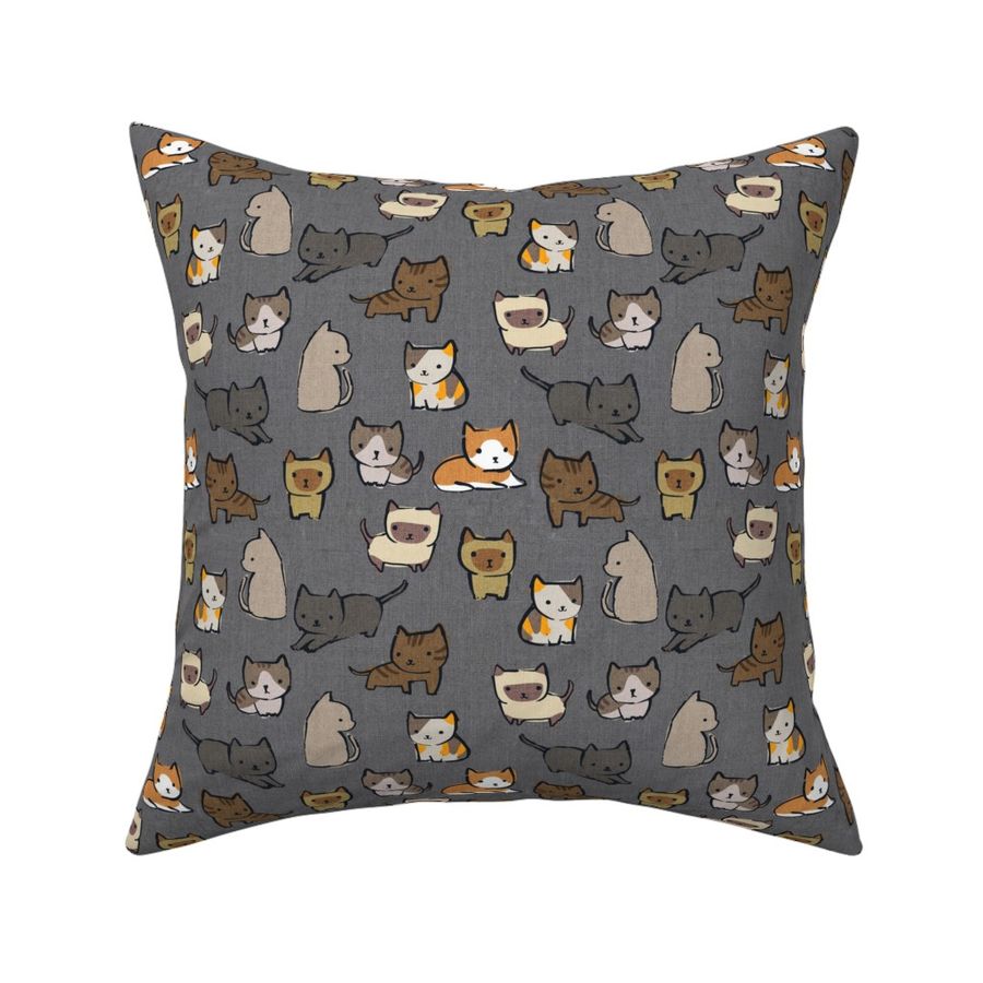 Cats {Charcoal} - small Fabric | Spoonflower