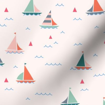 Minimalist sailboats on light pink