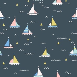 Minimalist sailing Boats on dark grey