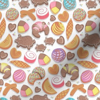 Super small scale // Mexican Sweet Bakery Frenzy // white background // pastel colors pan dulce