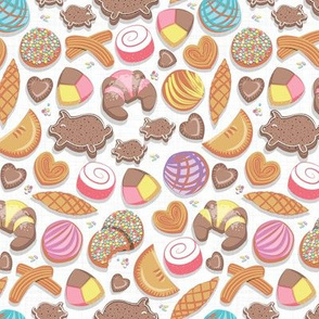 Super small scale // Mexican Sweet Bakery Frenzy // white background // pastel colors pan dulce