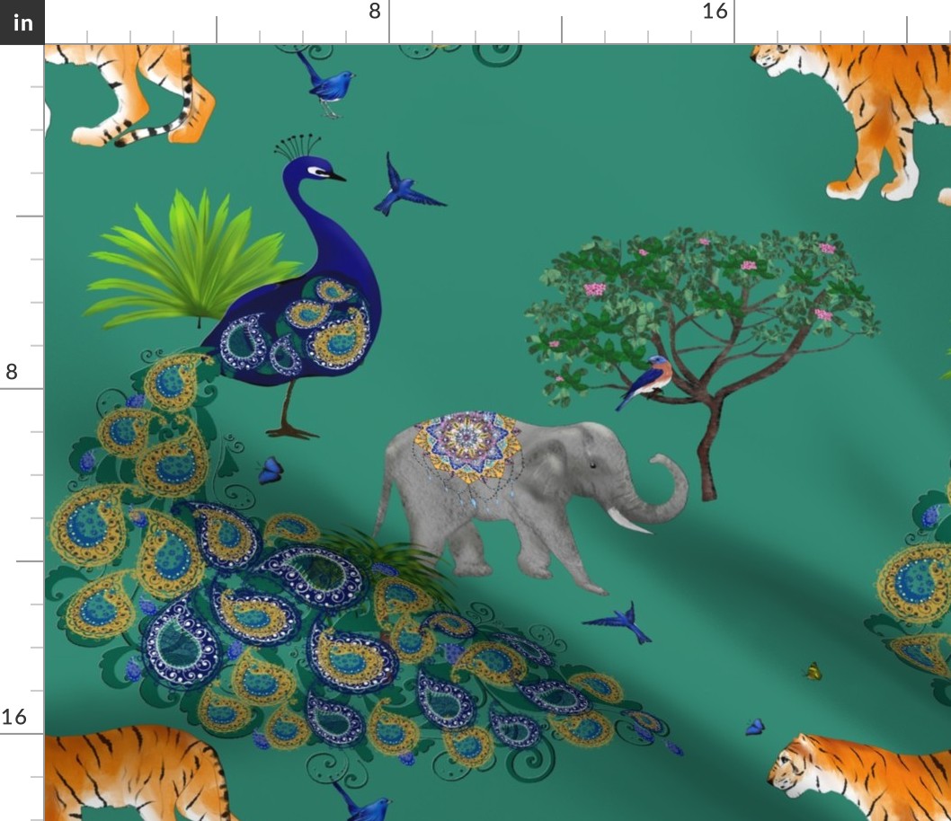 Peacock,tiger,elephant pattern