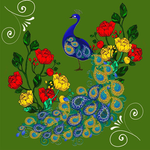 Peacock bird,floral pattern 