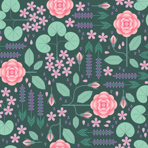 calming flowers on dark green