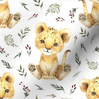 4" baby lion floral on white