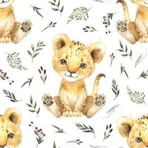 4" baby lion floral on white