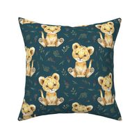 4" baby lion floral on teal