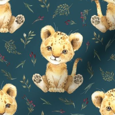 4" baby lion floral on teal