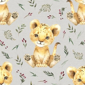 4" baby lion floral on gray