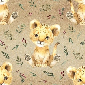 4" baby lion floral on gold texture