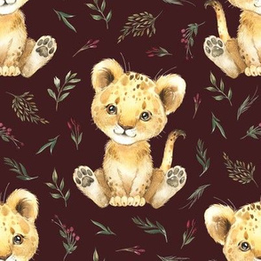 4" baby lion floral on maroon