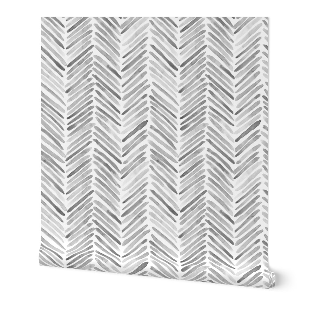 Silver grey herringbone - watercolor brush stroke abstract geometric painted pattern