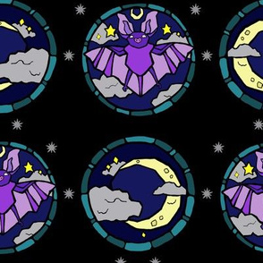 Purple Bats and Crescent Moons Stained Glass