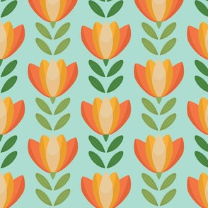 Orange Yellow Beige Flowers on Mint background