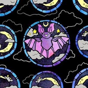  Bats  and Moons Stained Glass Windows