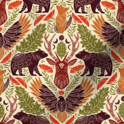 Wildlife, 8 Inches fabric, 12 inches wallpaper Colorful, bear deer eagle fox