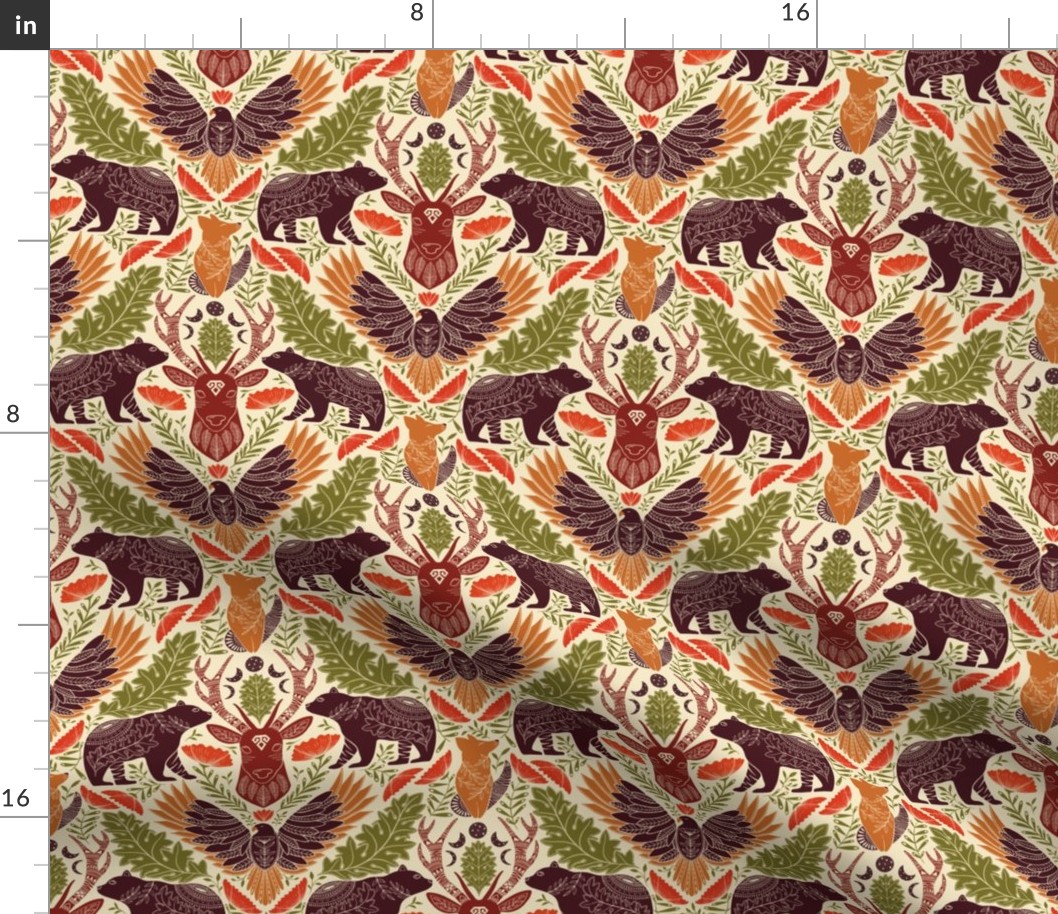 Wildlife, 8 Inches fabric, 12 inches wallpaper Colorful, bear deer eagle fox