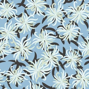 white chrysamthemum flowers on blue  by rysunki_malunki