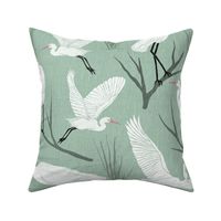 Great White Egrets - Sage Green - Large Scale
