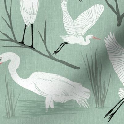 Great White Egrets - Sage Green - Regular Scale