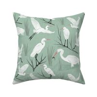 Great White Egrets - Sage Green - Regular Scale