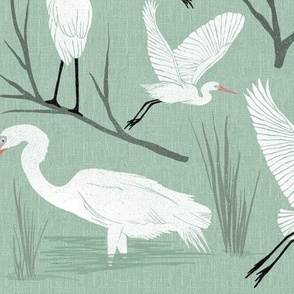 Great White Egrets - Sage Green - Regular Scale