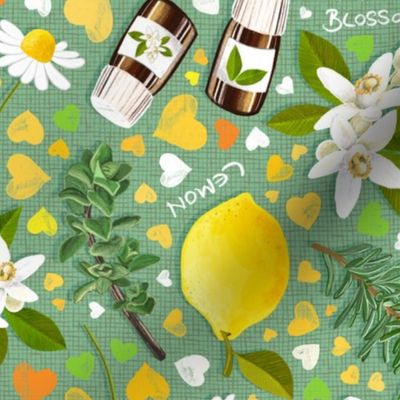Essential Oils Love - green background
