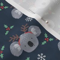 Cute Koalas with Reindeer Antlers on Blue - extra small scale