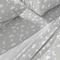 moon and stars fabric sweet baby nursery fabric - grey