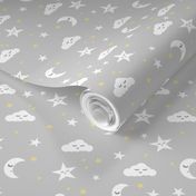 moon and stars fabric sweet baby nursery fabric - grey