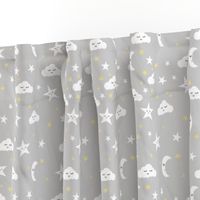 moon and stars fabric sweet baby nursery fabric - grey