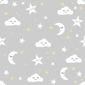 moon and stars fabric sweet baby nursery fabric - grey