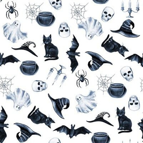 watercolor witch fabric - halloween design - white