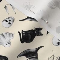 watercolor witch fabric - halloween design - cream