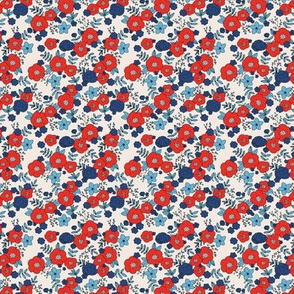 Vintage english rose garden flowers and leaves boho blossom print nursery night red blue navy XS