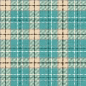 Headmaster Tartan Plaid Aqua Blue Beige Large Size