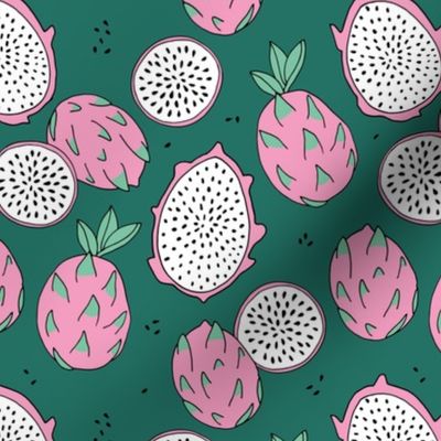 Dragon fruit summer garden lush botanical boho design forest green pink