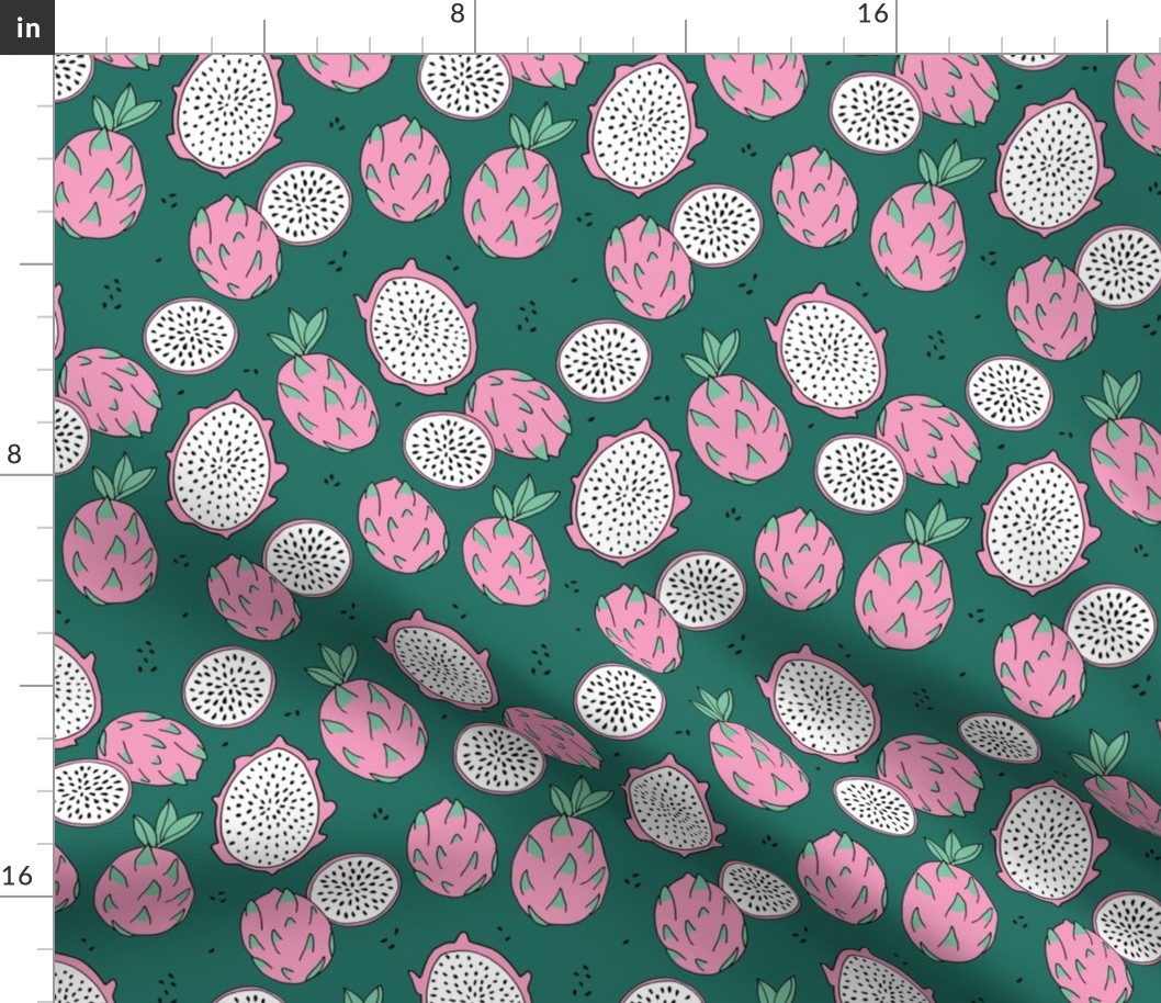 Dragon fruit summer garden lush botanical boho design forest green pink