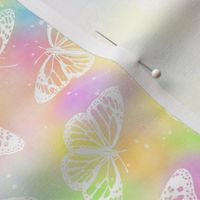 Delicate Butterflies on Rainbow Watercolor