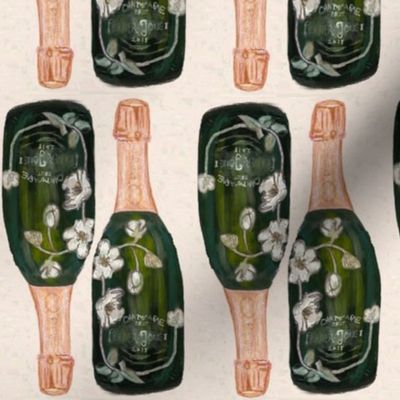 Floral champagne bottles- in color basic repeat approx 8” bottles
