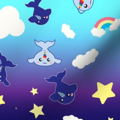 rainbow narwhal and star whale  