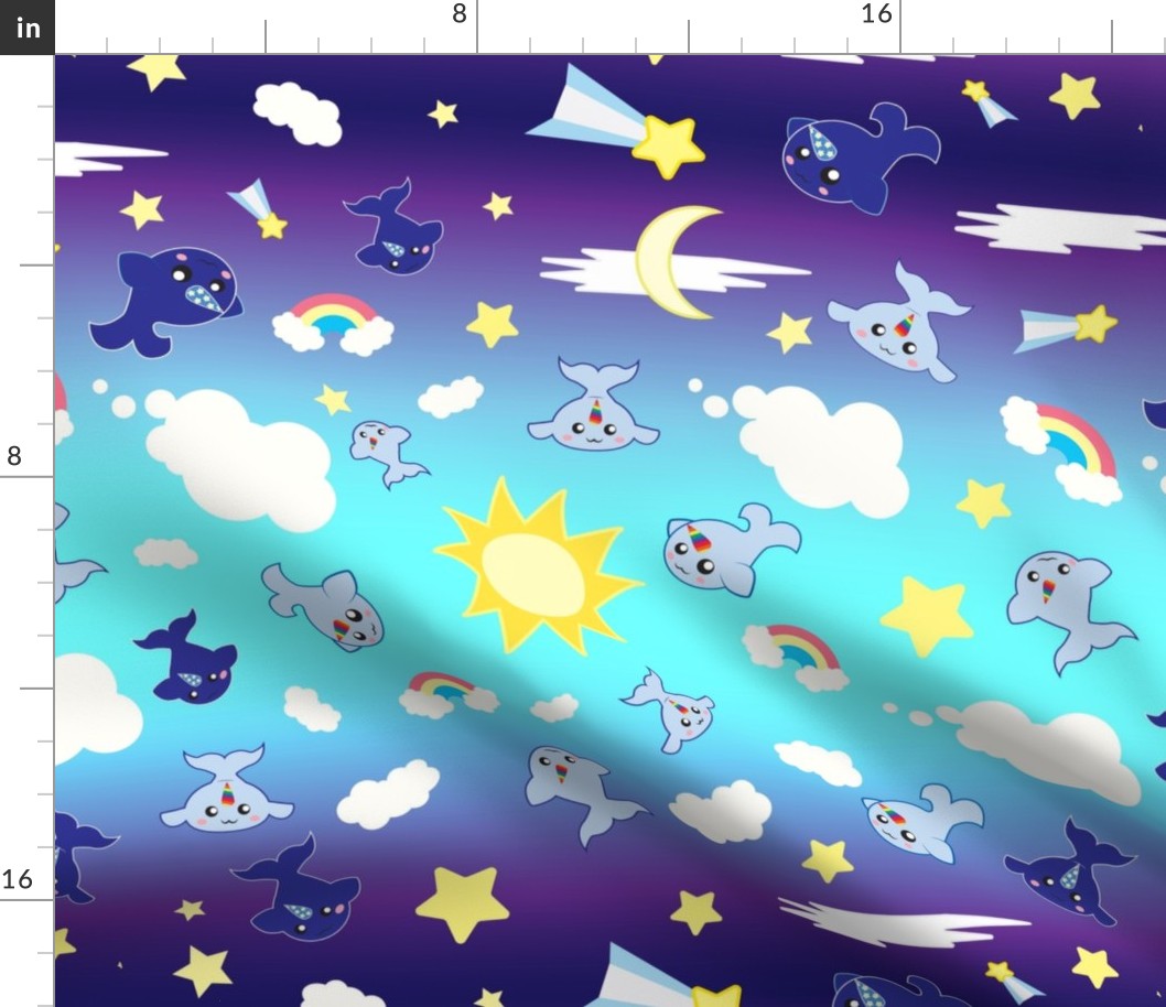 rainbow narwhal and star whale  