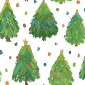 Painted Christmas Trees on white- large scale